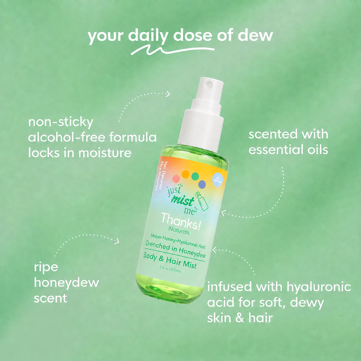 drenched in honeydew body & hair mist 3.4 oz