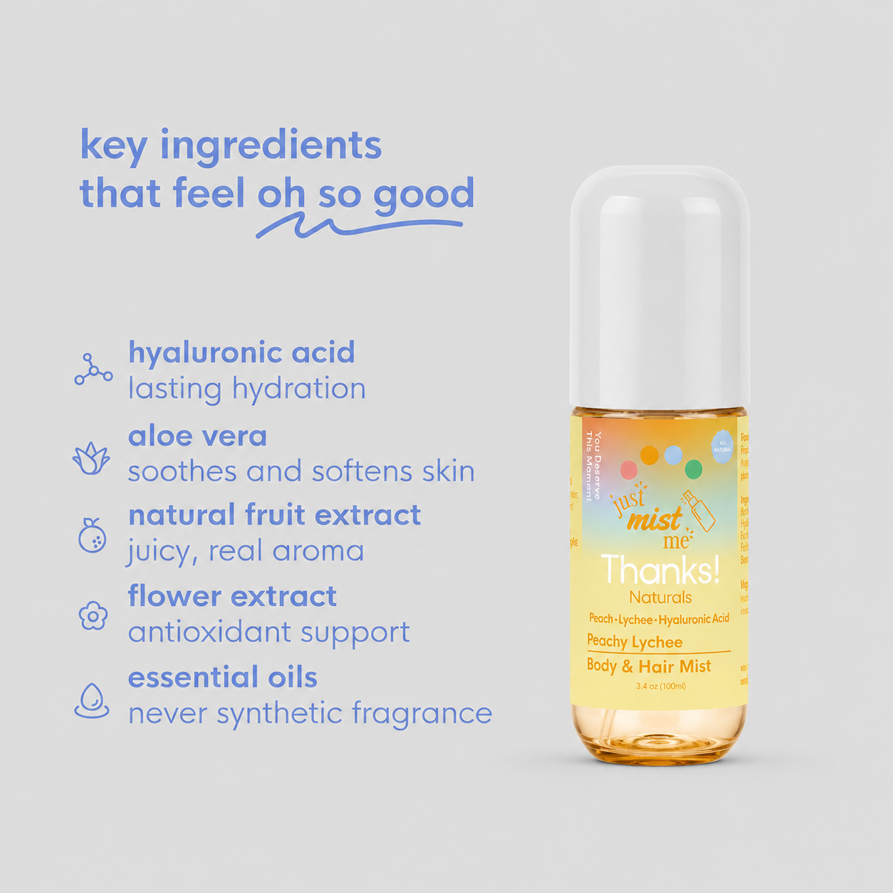 peachy lychee body & hair mist 3.4 oz