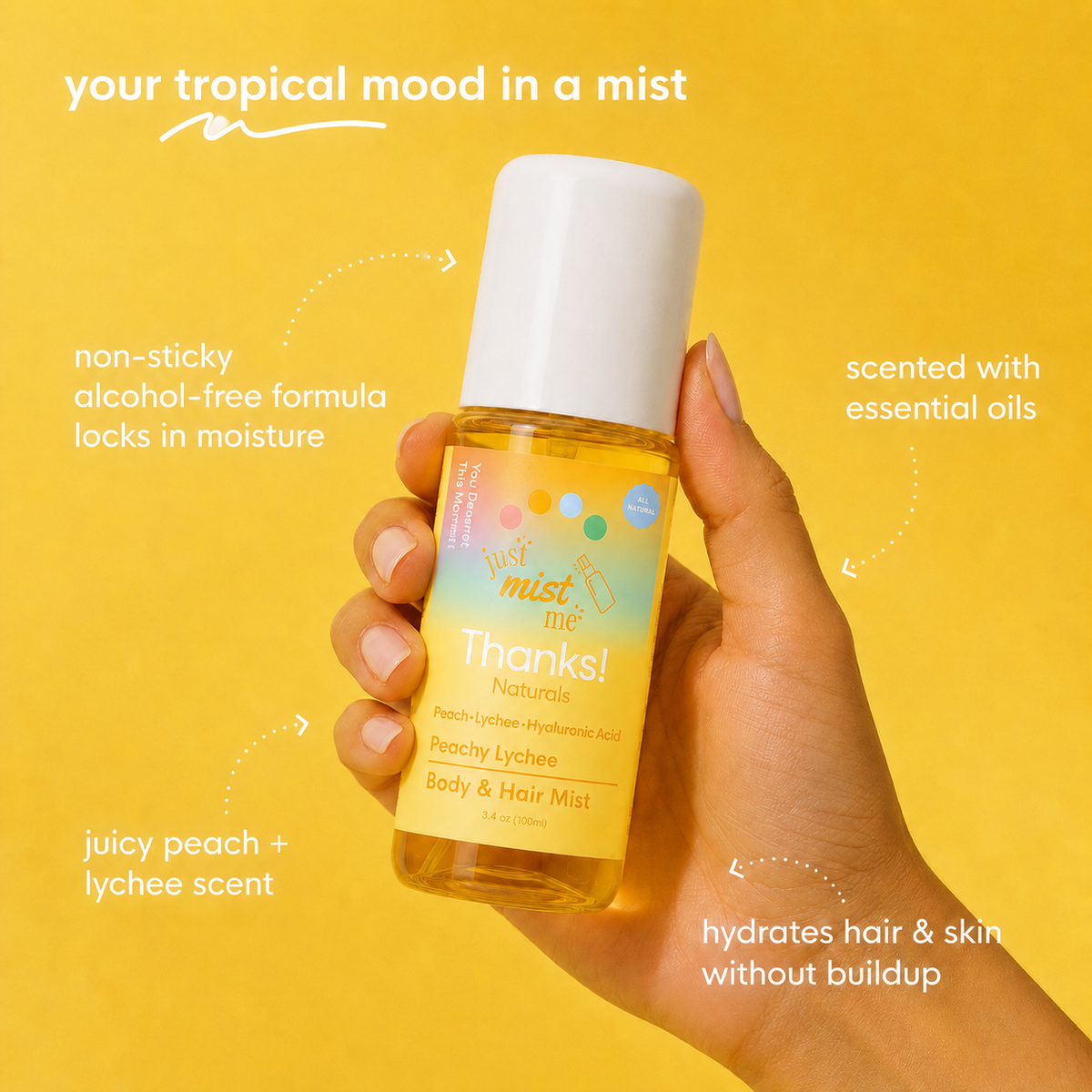peachy lychee body & hair mist 3.4 oz